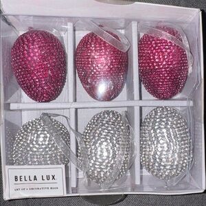 Bella Lux Decorative Egg Set Iridescent with Fuchsia and Silver, Set of 6